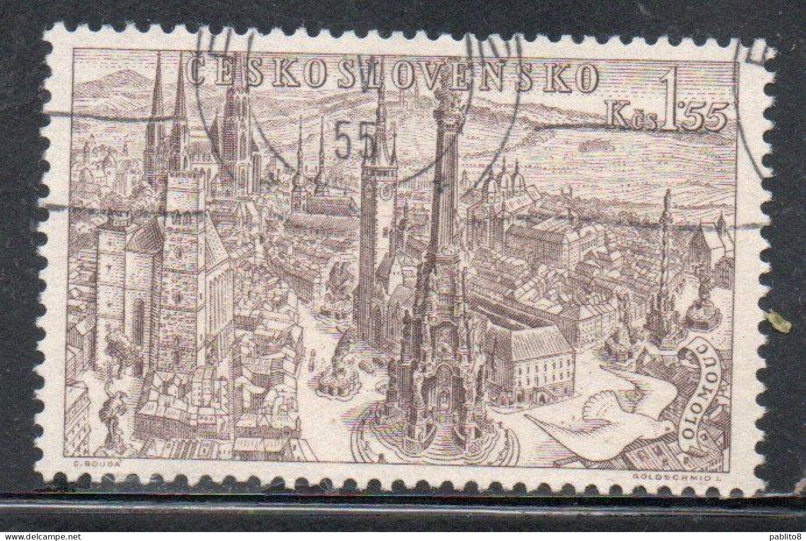 CZECHOSLOVAKIA CECOSLOVACCHIA 1955 AIRMAIL AIR POST MAIL VIEWS VIEW OF OLOMOUC 1.55k USED USATO OBLITERE' - Airmail