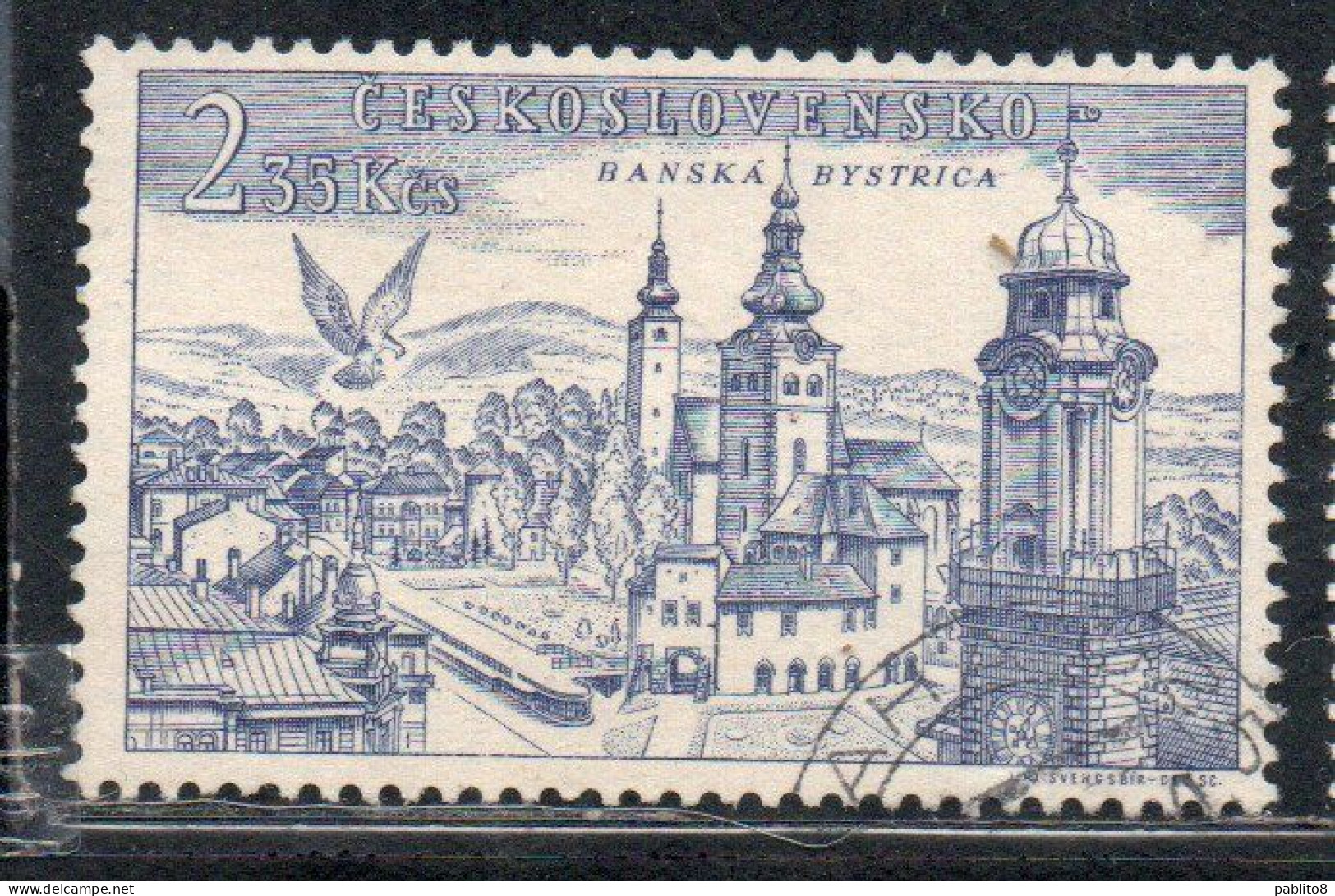 CZECHOSLOVAKIA CECOSLOVACCHIA 1955 AIRMAIL AIR POST MAIL VIEWS VIEW OF BANSKA BYSTRICA 2.35k USED USATO OBLITERE' - Corréo Aéreo