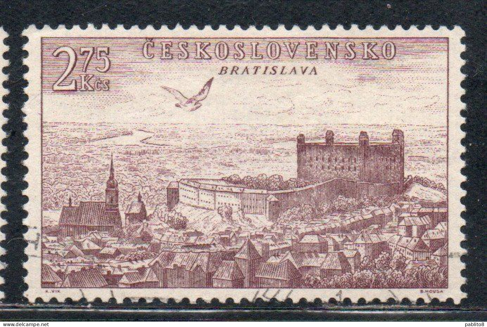 CZECHOSLOVAKIA CECOSLOVACCHIA 1955 AIRMAIL AIR POST MAIL VIEWS VIEW OF BRATISLAVA 2.75k USED USATO OBLITERE' - Luftpost