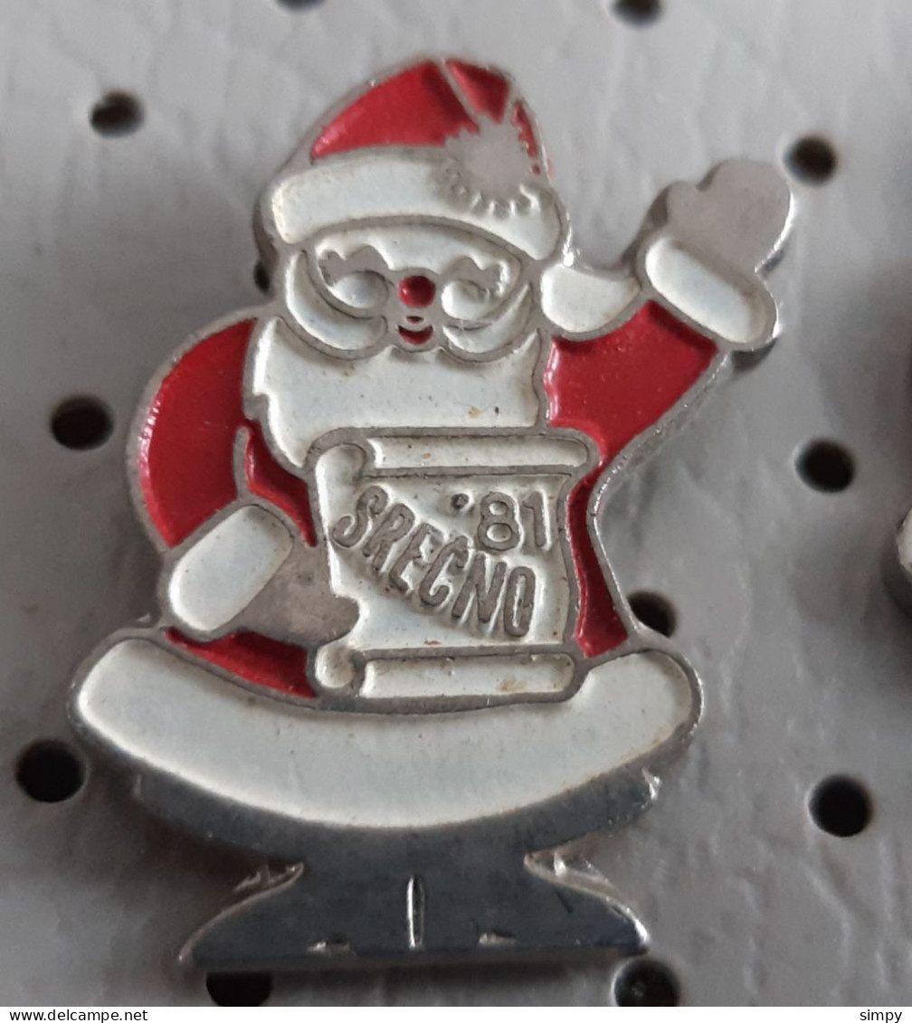 Happy New Year 1981 Christmas Santa Claus Slovenia Yugoslavia Pin - Navidad