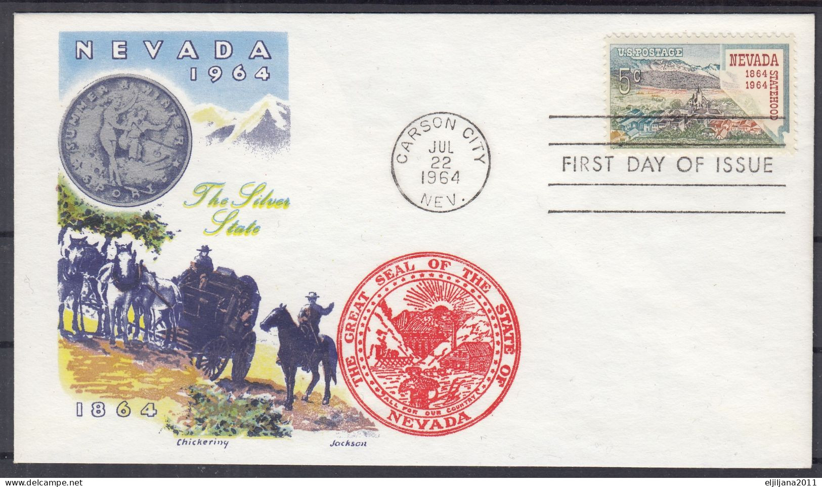 Action !! SALE !! 50 % OFF !! ⁕ USA 1964 ⁕ FDC Cover NEVADA Statehood 1864 5c. ⁕ Carson City - 1961-1970