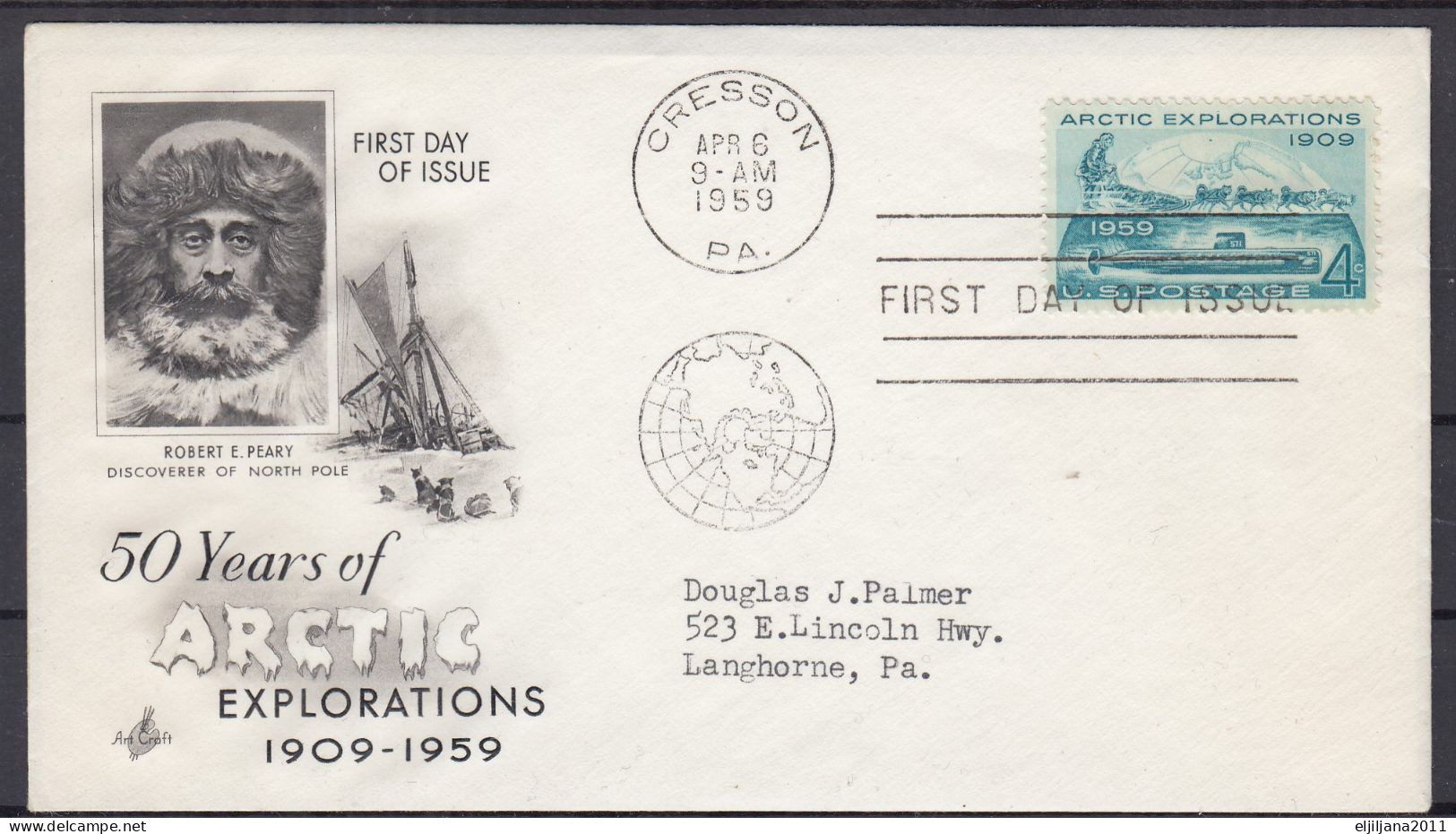 Action !! SALE !! 50 % OFF !! ⁕ USA 1959 ⁕ 50 Years Of ARCTIC Explorations ⁕ FDC Cover CRESSON - 1951-1960