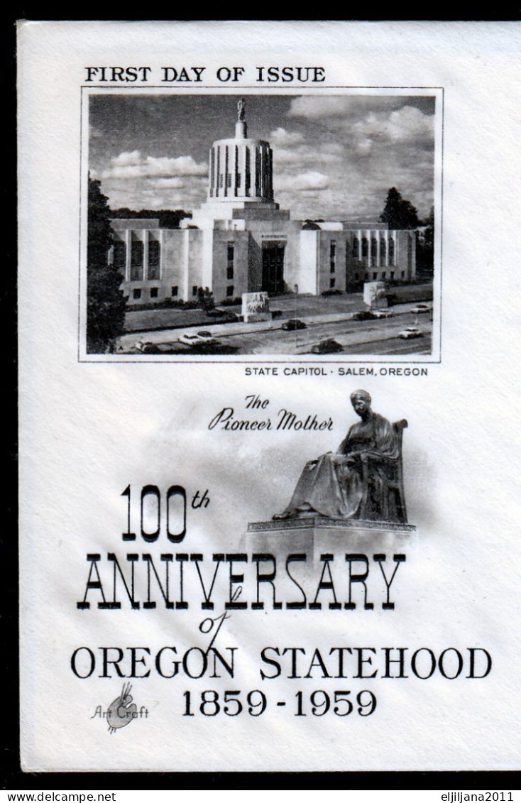 Action !! SALE !! 50 % OFF !! ⁕ USA 1959 ⁕ 100th Anniv. Of OREGON STATEHOOD 4c. ⁕ FDC Cover ASTORIA - 1951-1960