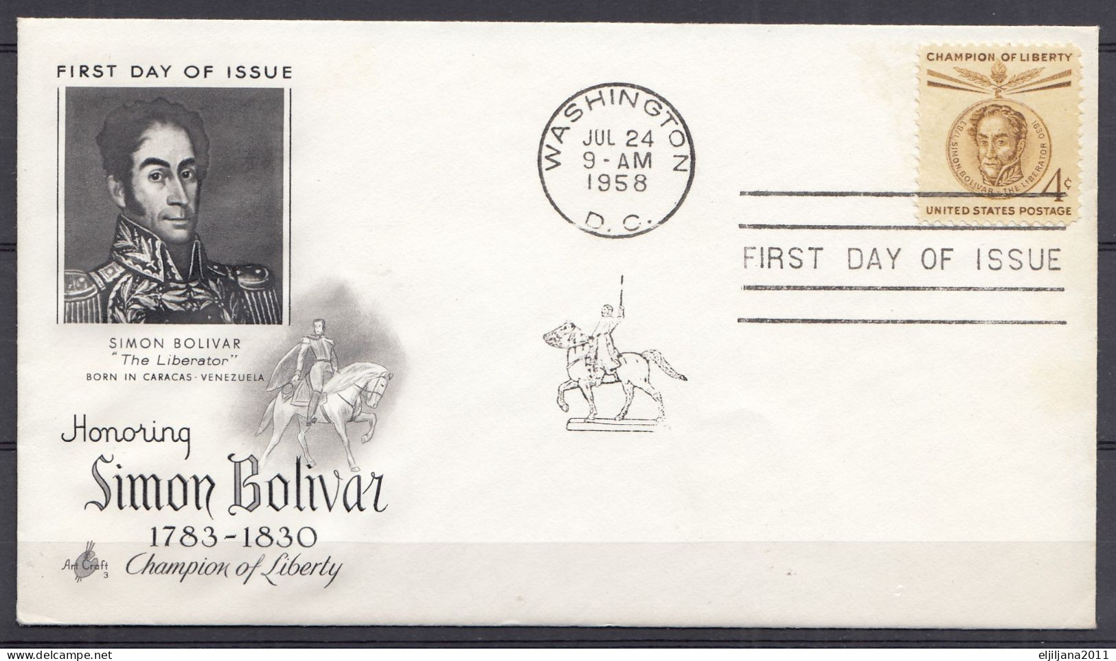 Action !! SALE !! 50 % OFF !! ⁕ USA 1958 & 1959 ⁕ SIMON BOLIVAR & ERNST REUTER 4c & 8c ⁕ 4v FDC Covers WASHINGTON - 1951-1960