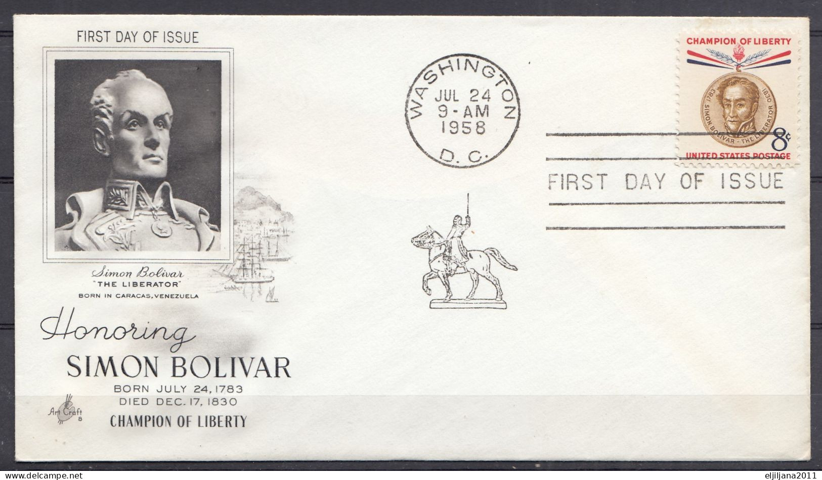 Action !! SALE !! 50 % OFF !! ⁕ USA 1958 & 1959 ⁕ SIMON BOLIVAR & ERNST REUTER 4c & 8c ⁕ 4v FDC Covers WASHINGTON - 1951-1960