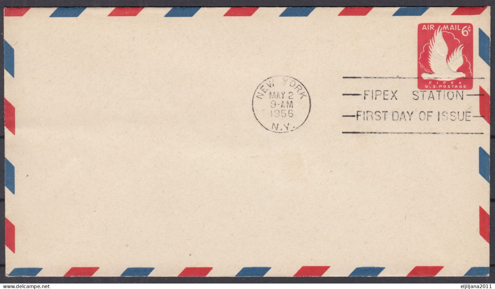 Action !! SALE !! 50 % OFF !! ⁕ USA 1956 ⁕ Air Mail 6c Eagle Fipex Station ⁕ FDC Stationery Cover / NEW YORK - 1951-1960