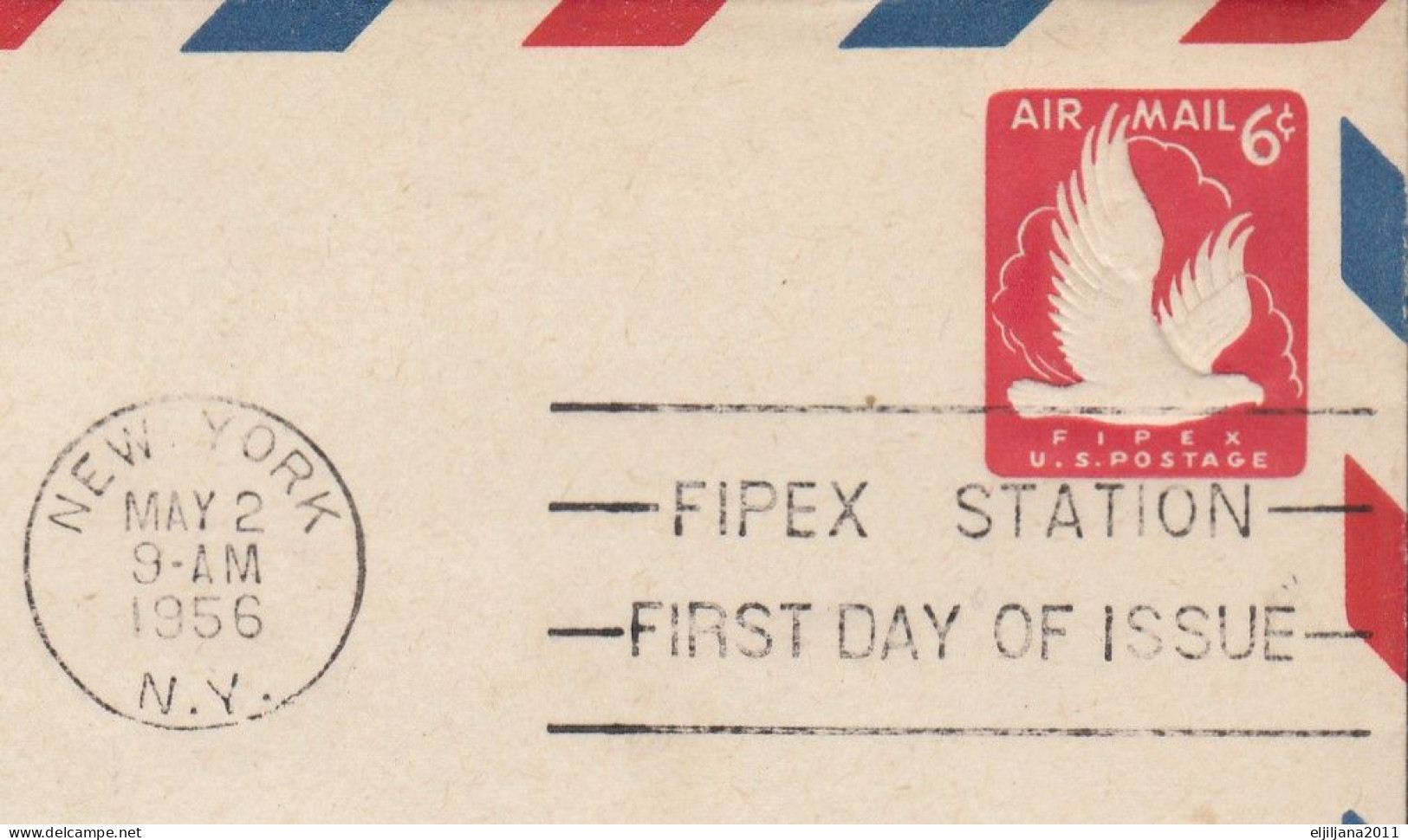 Action !! SALE !! 50 % OFF !! ⁕ USA 1956 ⁕ Air Mail 6c Eagle Fipex Station ⁕ FDC Stationery Cover / NEW YORK - 1951-1960