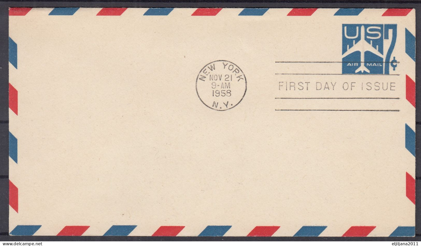 Action !! SALE !! 50 % OFF !! ⁕ USA 1958 ⁕ Air Mail 7c. Jet Airplane ⁕ FDC Stationery Cover New York - 1951-1960