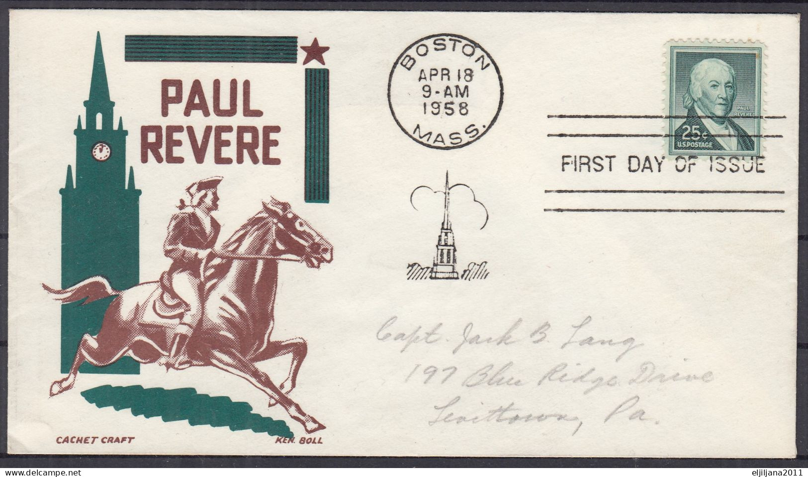 Action !! SALE !! 50 % OFF !! ⁕ USA 1958 ⁕ Paul Revere 25c. ⁕ FDC Cover BOSTON - 1951-1960