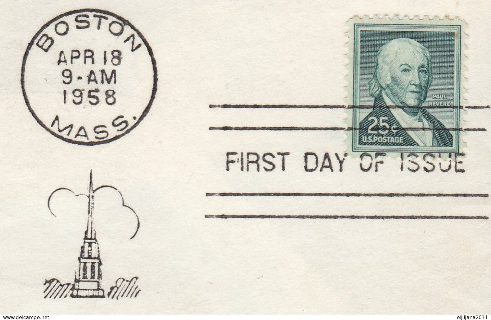 Action !! SALE !! 50 % OFF !! ⁕ USA 1958 ⁕ Paul Revere 25c. ⁕ FDC Cover BOSTON - 1951-1960