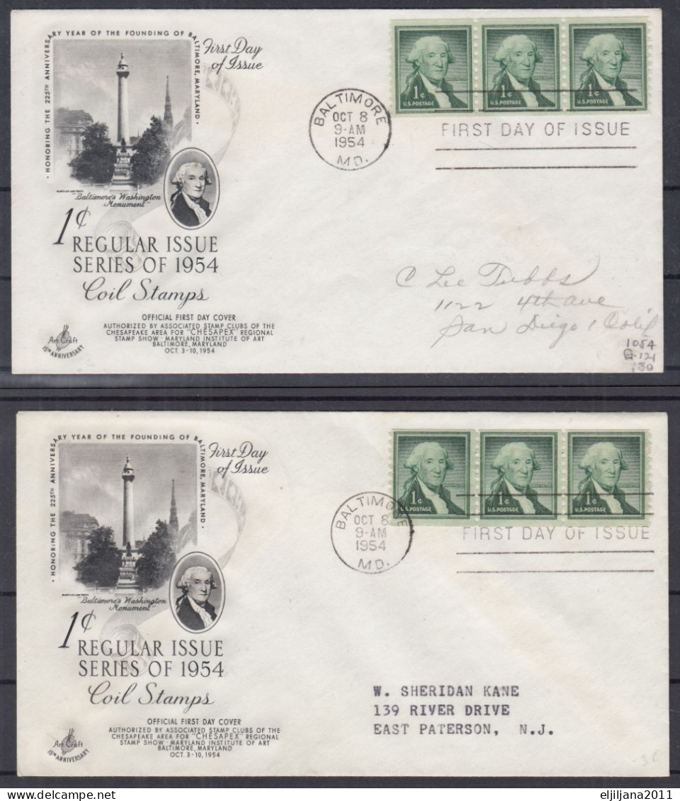 Action !! SALE !! 50 % OFF !! ⁕ USA 1954 ⁕ George Washington ⁕ 2v FDC Covers / Baltimore - 1951-1960