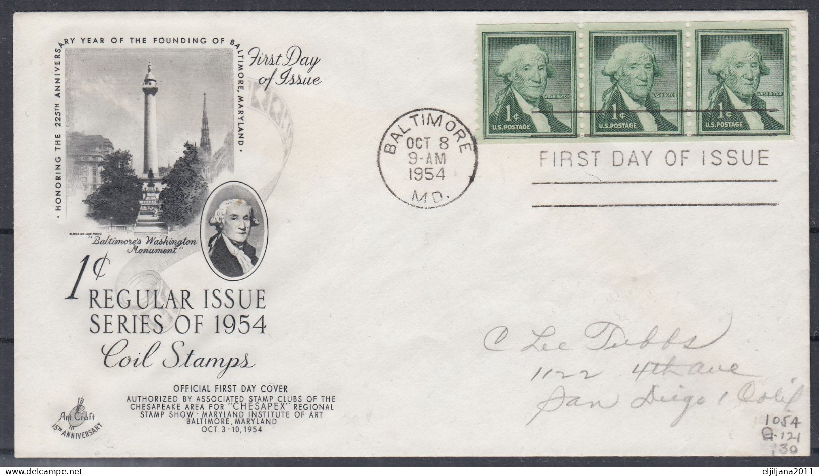 Action !! SALE !! 50 % OFF !! ⁕ USA 1954 ⁕ George Washington ⁕ 2v FDC Covers / Baltimore - 1951-1960