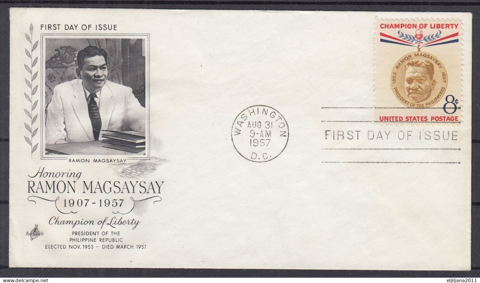 Action !! SALE !! 50 % OFF !! ⁕ USA 1957 ⁕ RAMON MAGSAYSAY 8c. ⁕ FDC Cover / Washington - 1951-1960