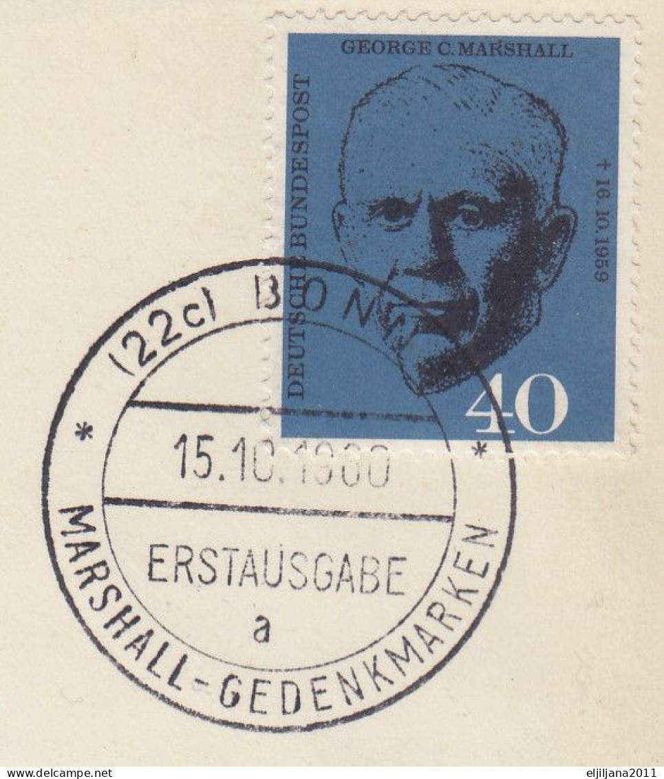 Action !! SALE !! 50 % OFF !! ⁕ Germany 1960 ⁕ Death Anniversary Of George C. Marshall ⁕ FDC Cover BONN - 1948-1960