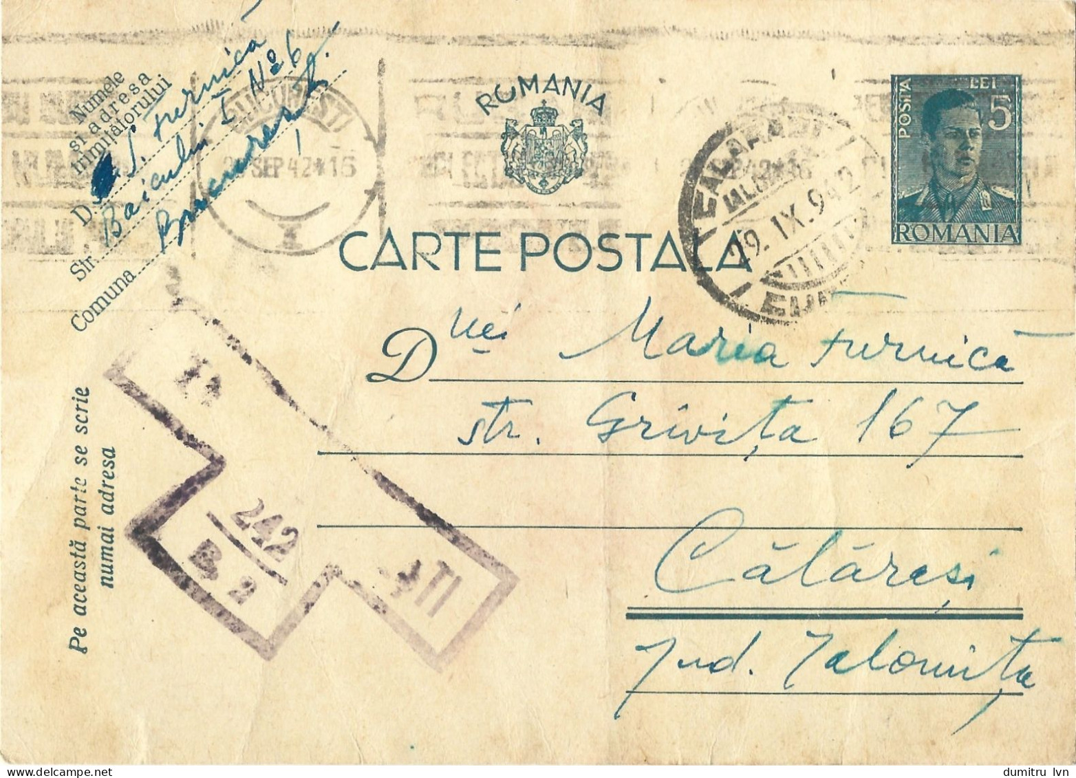 ROMANIA 1942 POSTCARD, CENSORED POSTCARD STATIONERY - 2. Weltkrieg (Briefe)