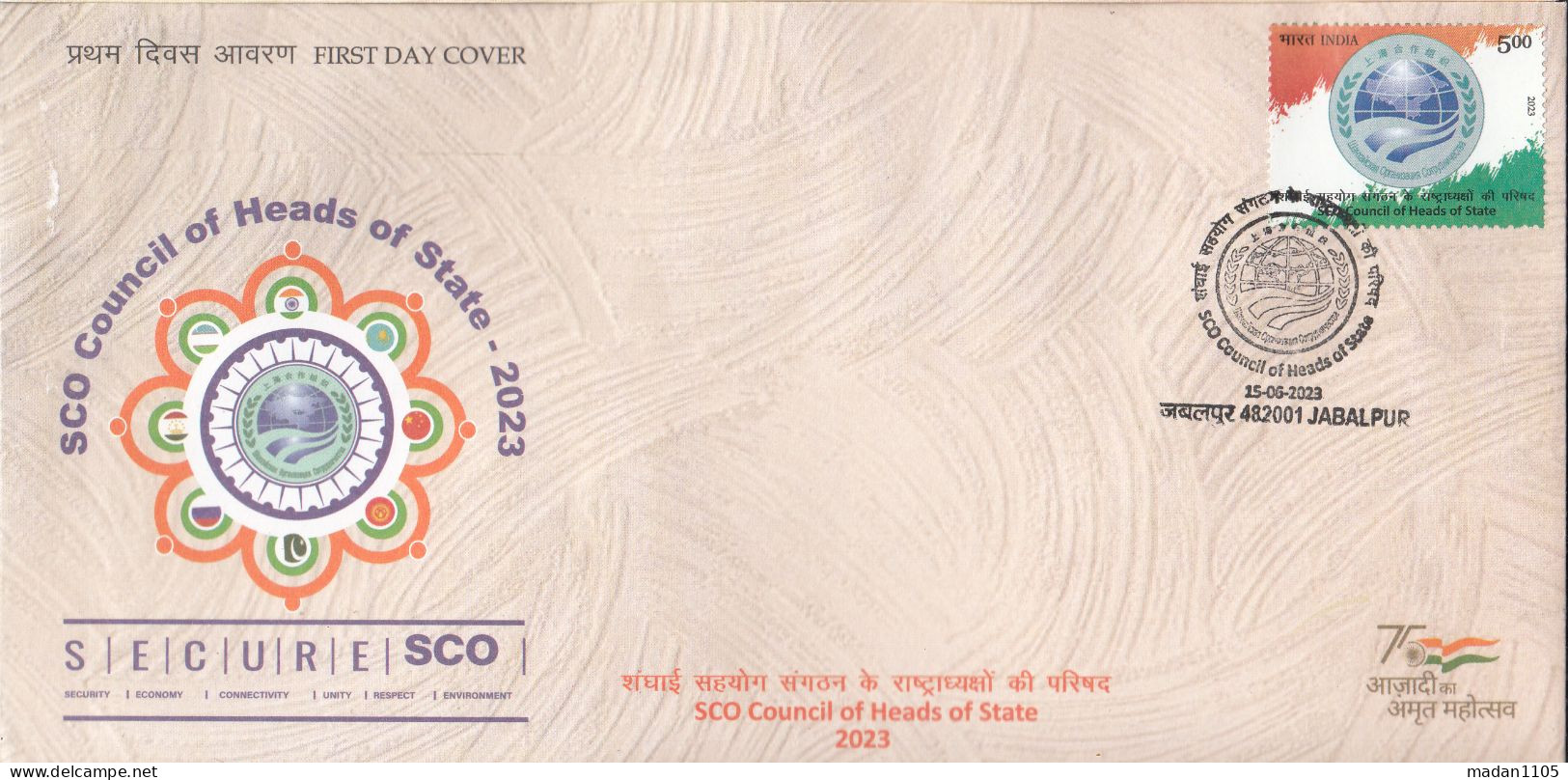 INDIA 2023, FDC, SCO(Shanghai China , Russia Etc, COUNCIL Of HEADS Of STATE),  First Day Cover JABALPUR Cancelled. - FDC