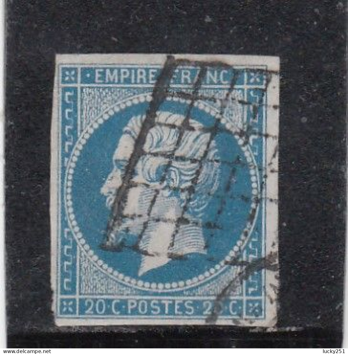 France - Année 1853-62 - N°YT N° 14A - 20c Bleu - Empire - Oblitération Grille - 1853-1860 Napoléon III