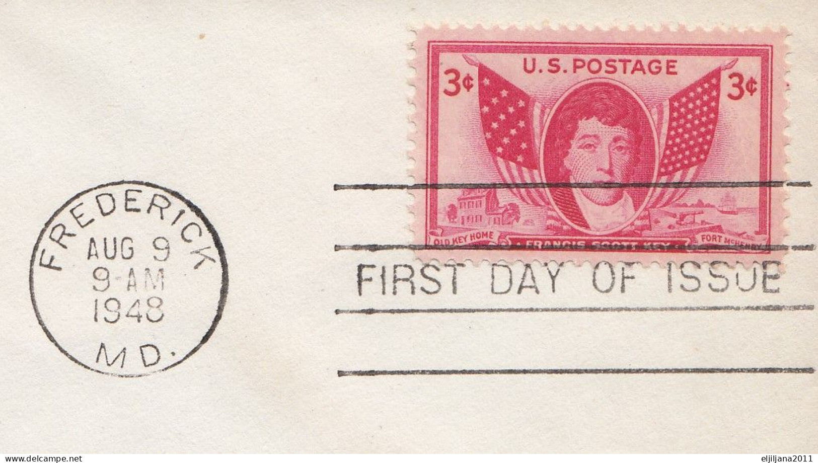 Action !! SALE !! 50 % OFF !! ⁕ USA 1948 Frederick MD. ⁕ FRANCIS SCOTT KEY 3c. ⁕ FDC Cover - 1941-1950