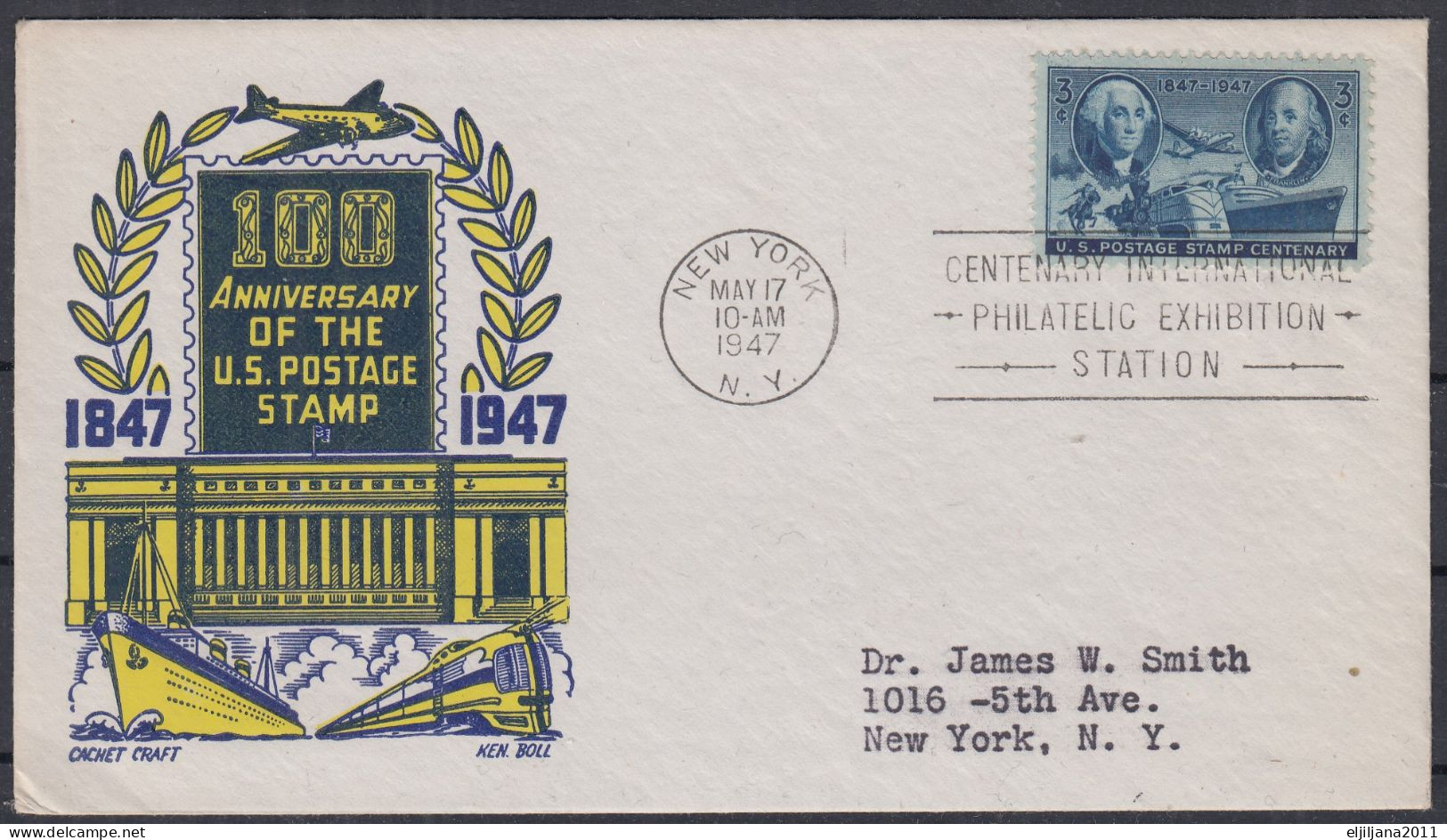 Action !! SALE !! 50 % OFF !! ⁕ USA U.S. 1947 New York ⁕ 100th U.S.postage Stamp Centenary ⁕ 2v FDC Covers - 1941-1950