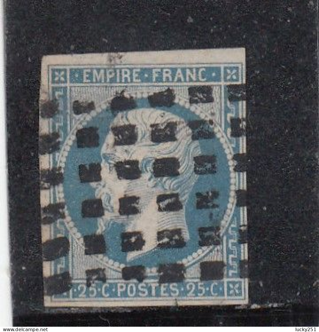 France - Année 1853-62 - N°YT N° 15 - 25c Bleu - Empire - Oblitération Gros Points Carrés - Signé - 1853-1860 Napoléon III