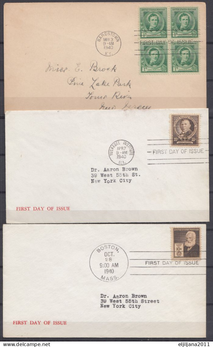 Action !! SALE !! 50 % OFF !! ⁕ USA 1940 ⁕ Honoring Famous Americans ⁕ 3v FDC Covers - 1851-1940