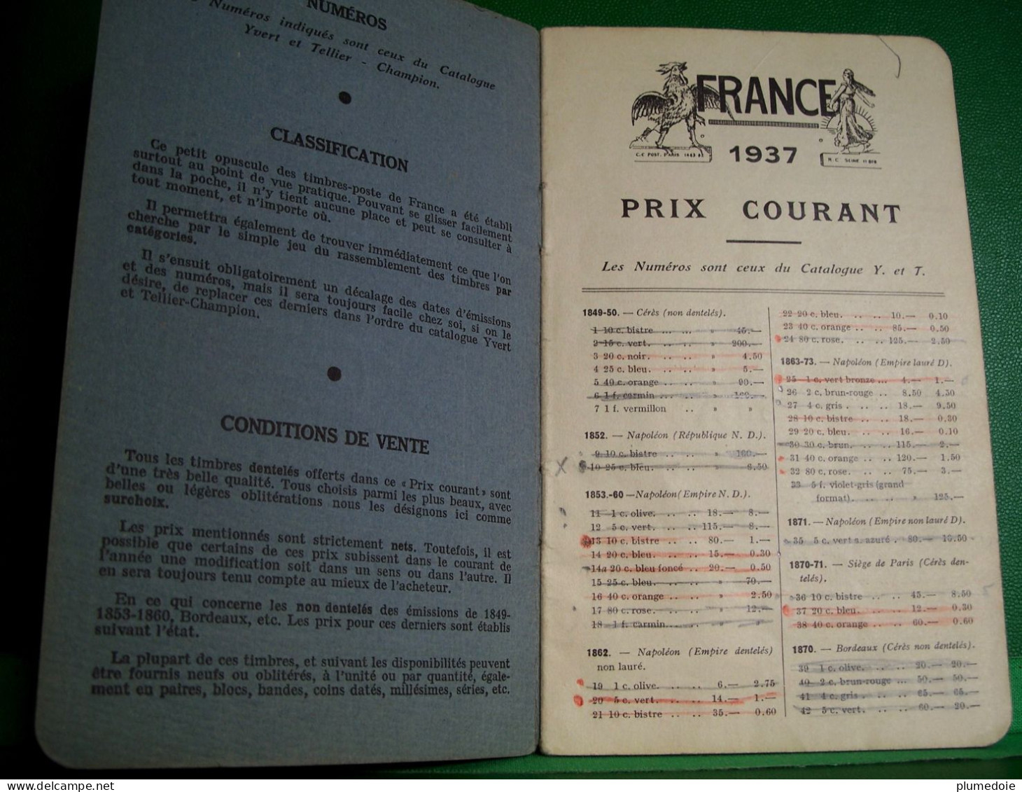 PHILATELIE CATALOGUE FRANCE . PRIX COURANT 1937 .LUDOVIC BOITEUX  PARIS GALERIE VIVIENNE . OPUSCULE  VENTE DE TIMBRES - Cataloghi Di Case D'aste