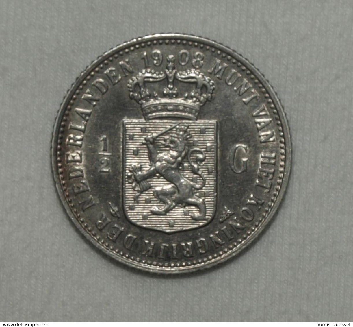 Silber/Silver Niederlande/Netherlands Wilhelmina, 1908, 1/2 Gulden VZ/XF - 1/2 Gulden