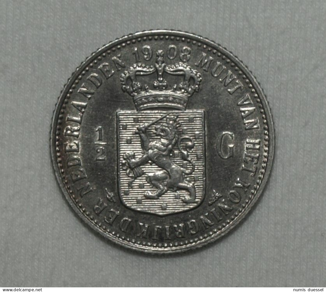 Silber/Silver Niederlande/Netherlands Wilhelmina, 1908, 1/2 Gulden VZ/XF - 1/2 Florín Holandés (Gulden)