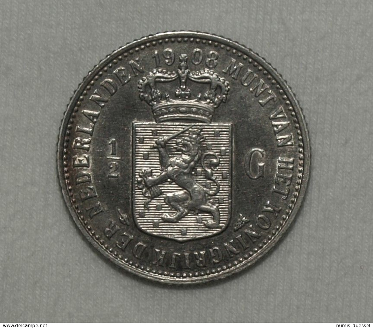 Silber/Silver Niederlande/Netherlands Wilhelmina, 1908, 1/2 Gulden VZ/XF - 1/2 Gulden