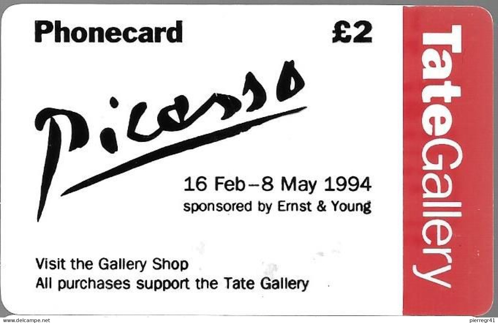 -CARTE-PREPAYEE-GB-2£-TATEGALLERY-EXPO PICASSO-16/2 A8 /5/1994-Plastic Epais-R° Glacé-Expire 10/10-94-Gratté-TBE/RARE - Sonstige & Ohne Zuordnung