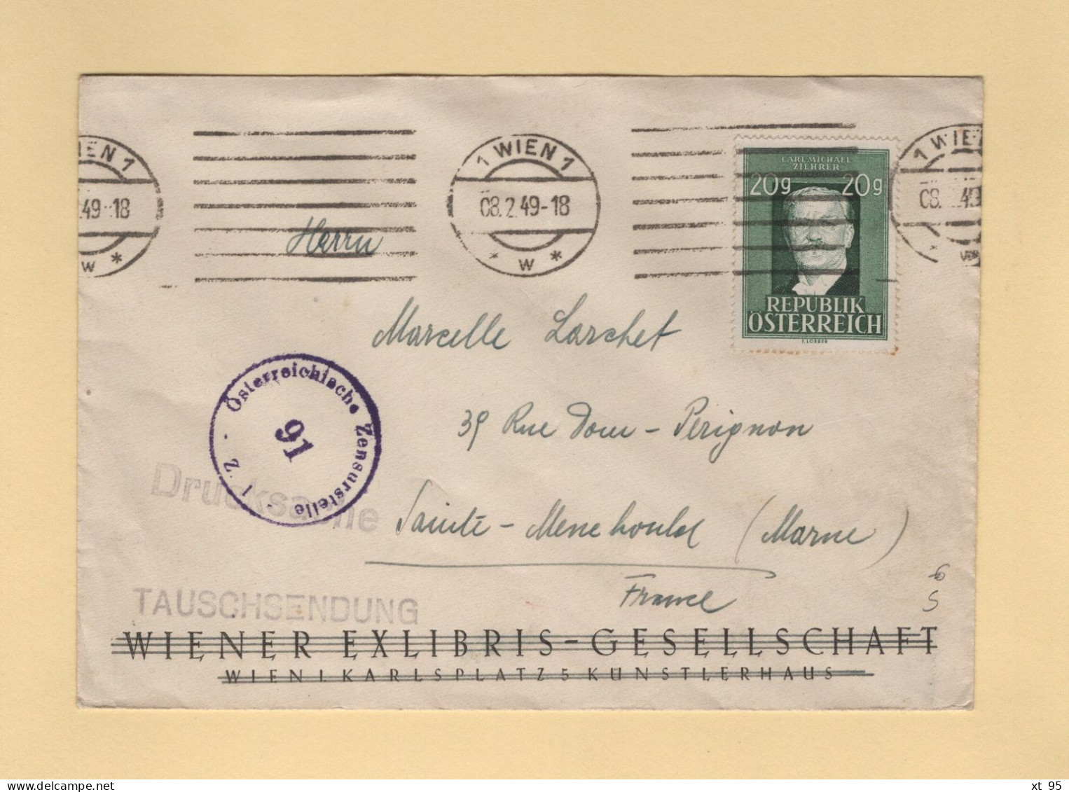 Autriche - Wien - 1949 - Destination France - Lettres & Documents
