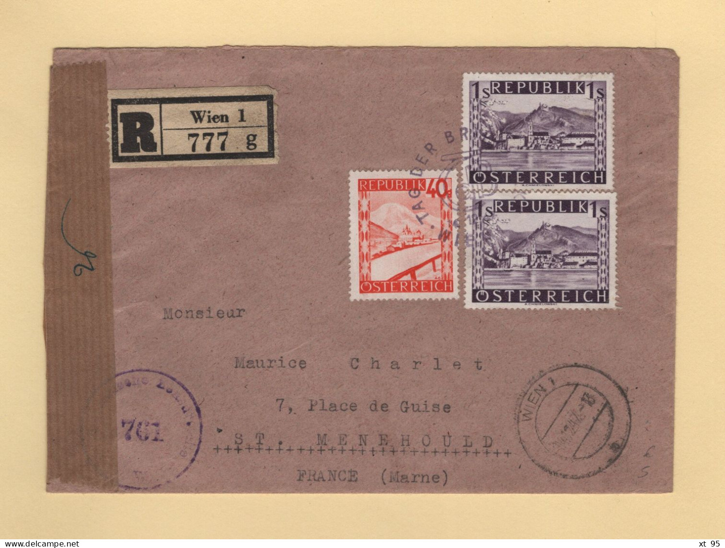 Autriche - Wien - 1947 - Recommande Destination France - Censure - Briefe U. Dokumente
