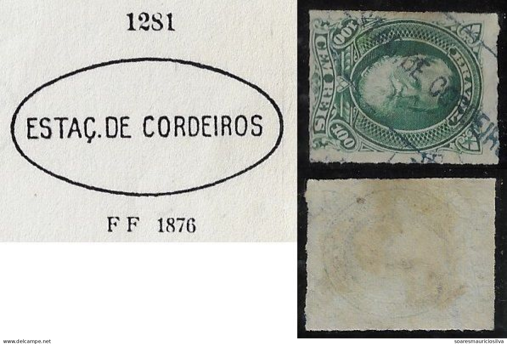 Brazil 1877 RHM-41 Emperor Pedro II White Beard 100 Réis Postmark Cancel Legend With Border Estação De Cordeiros Station - Used Stamps