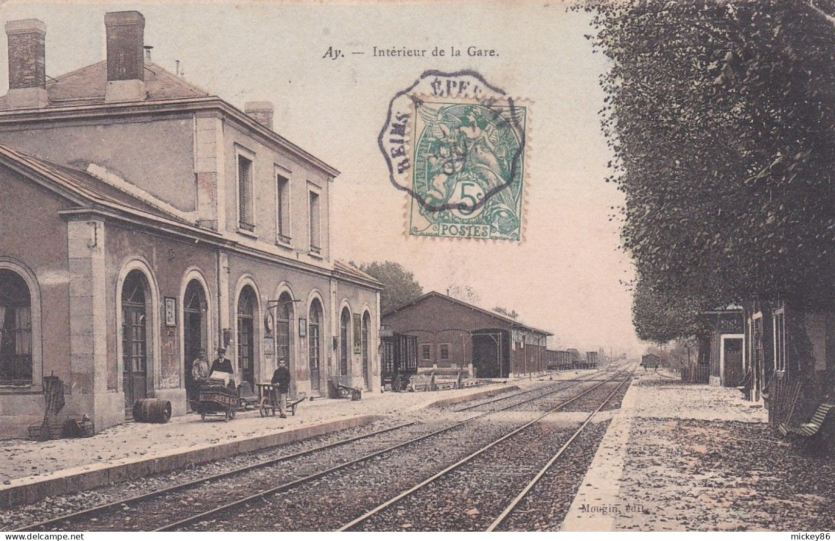 AY -- 1907-- Intérieur De La Gare ( Petite Animation) ........beau Cachet Ambulant "Reims à Epernay" - Ay En Champagne
