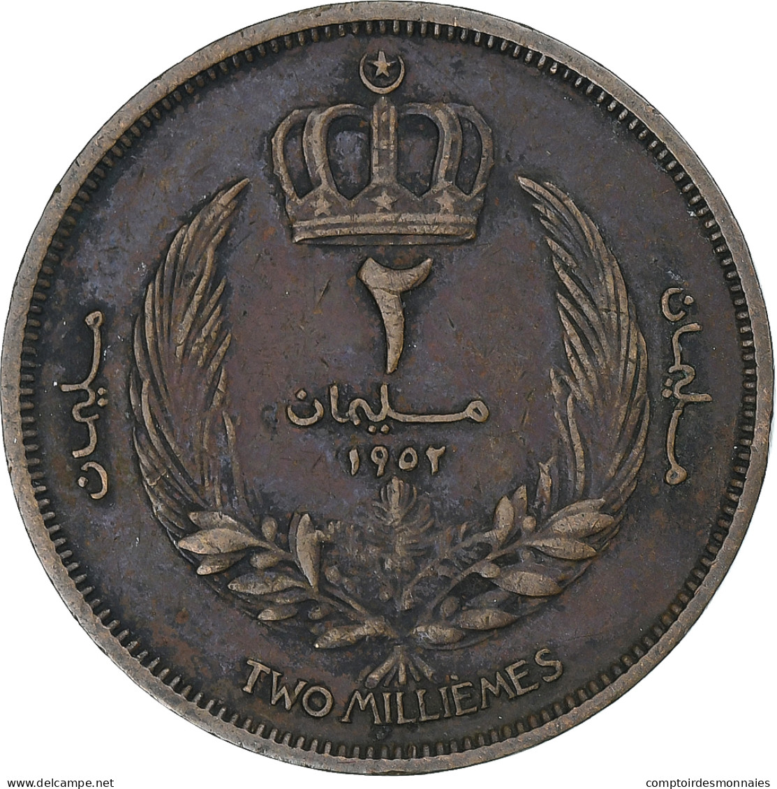 Libye, Idris I, 2 Milliemes, 1952, Londres, Bronze, TTB, KM:2 - Libië