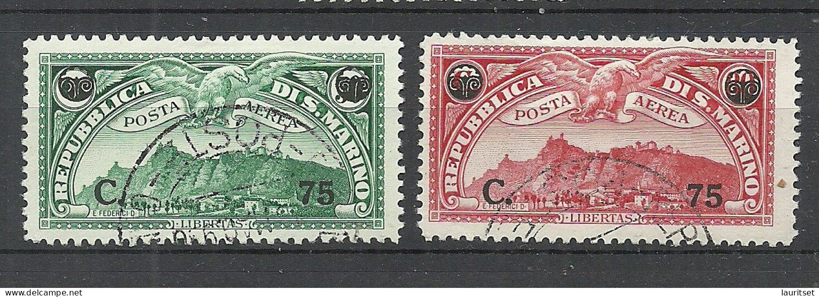 SAN MARINO 1936 Michel 232 - 233 O Air Mail Signed Zumstein & Co. - Poste Aérienne