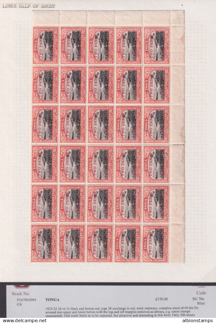 Tonga, Scott 69 (SG 70a), Mint Split Sheet Of 60 (see Note) - Tonga (...-1970)