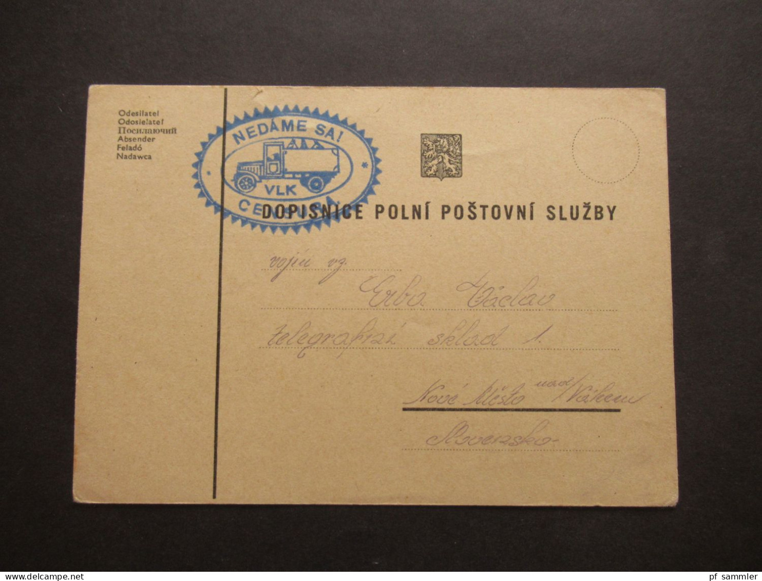 CSR Um 1938 Postkarte Blauer Stempel NEDAME SA! Censura / Zensurpost / Polni Posta - Lettres & Documents