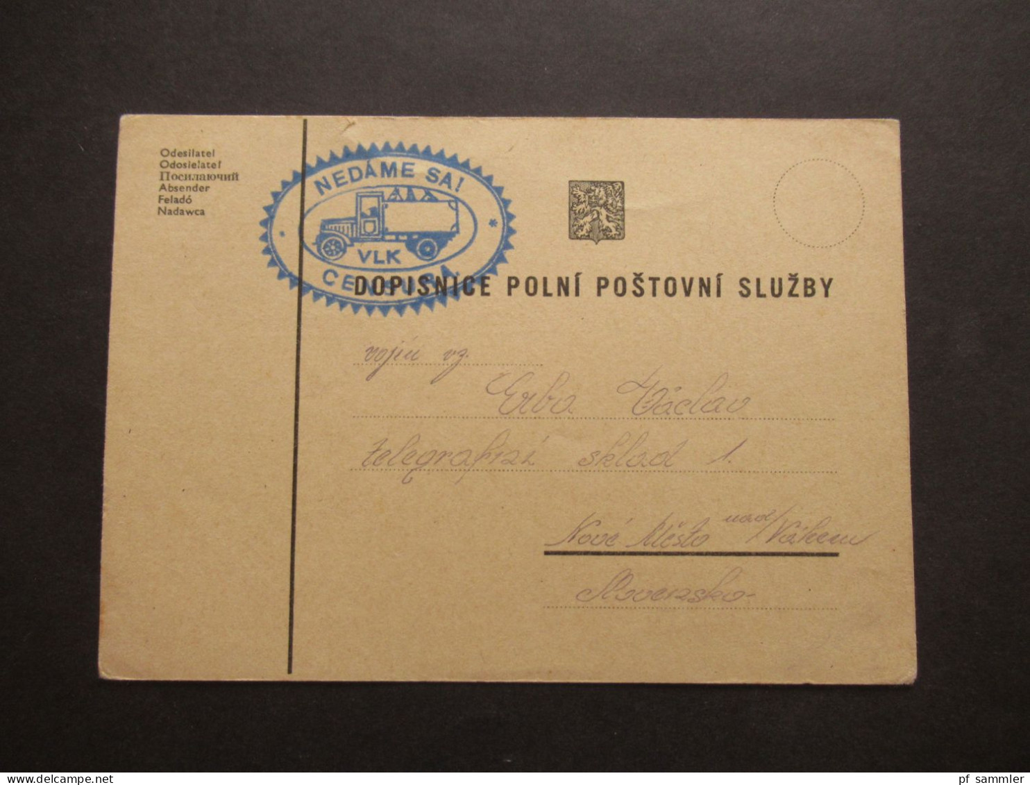 CSR Um 1938 Postkarte Blauer Stempel NEDAME SA! Censura / Zensurpost / Polni Posta - Briefe U. Dokumente