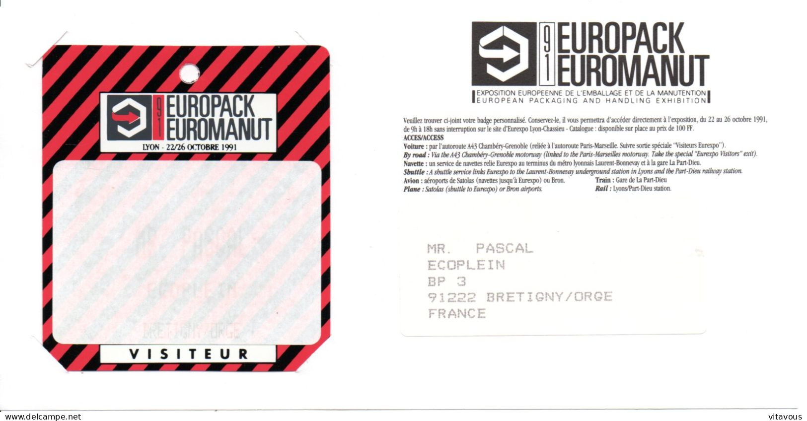 CARTE ENTREE SALON  BADGE- Analyse Industrielle EUROPACK 91 Card Karte (X 03) - Cartes De Salon Et Démonstration