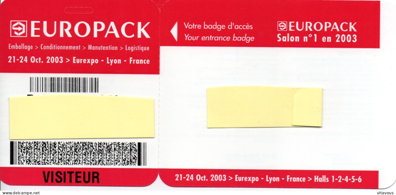 CARTE ENTREE SALON  BADGE- Analyse Industrielle EUROPACK  2003 Card Karte (X 04) - Tarjetas De Salones Y Demostraciones