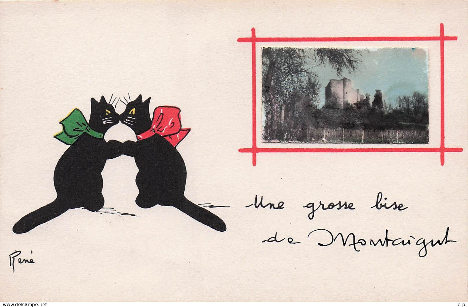 Montaigut - Une Grosse Bise  -  Chat Noir - CPA °J - Montaigut