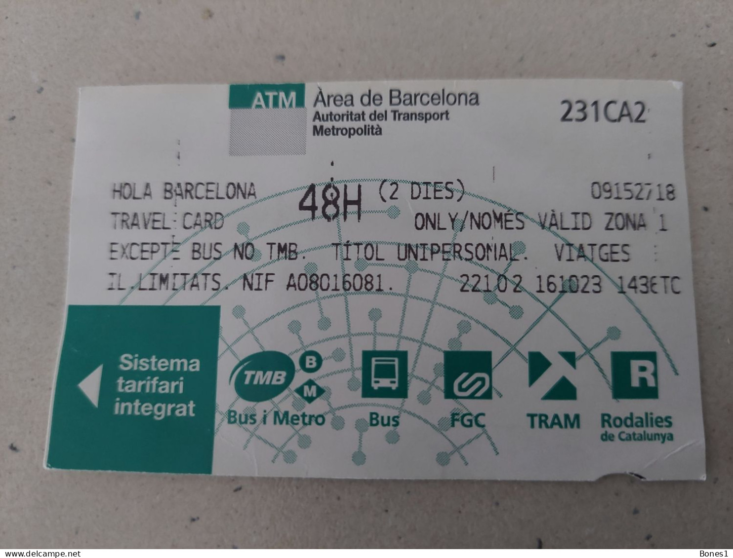 Spain Barcelona Metro  2023 Ticket For 48 Hours - Europa