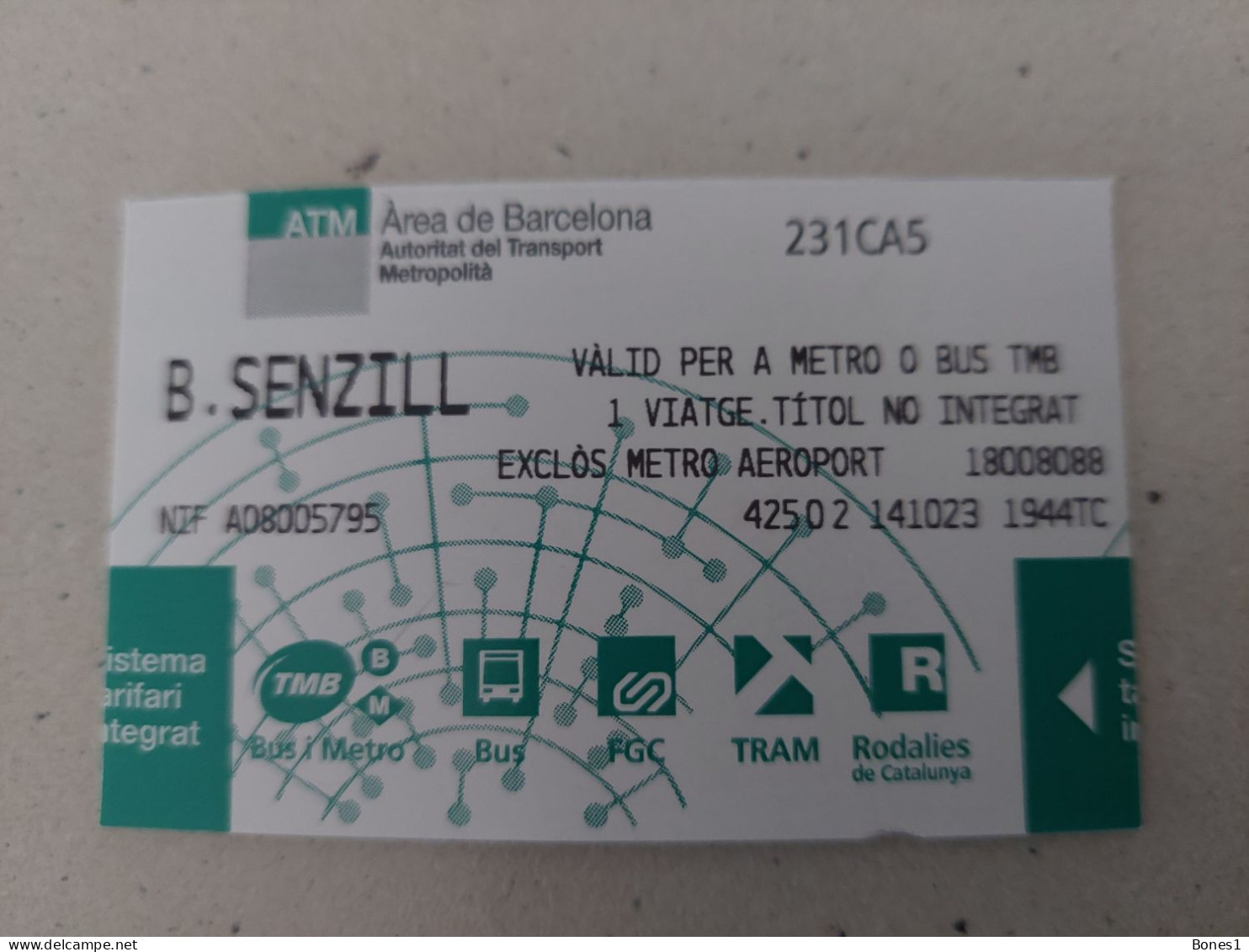 Spain Barcelona Metro  2023 One Way Ticket - Europe