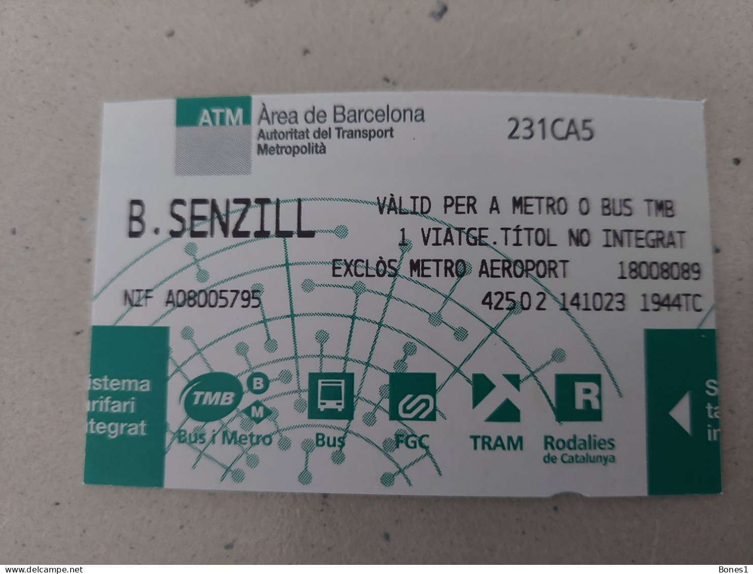 Spain Barcelona Metro  2023 One Way Ticket - Europe