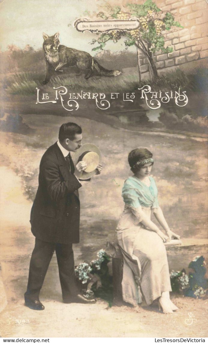 COUPLE - Le Renard Et Les Raisins - Couple Dans Un Jardin - Colorisé - Carte Postale Ancienne - Couples