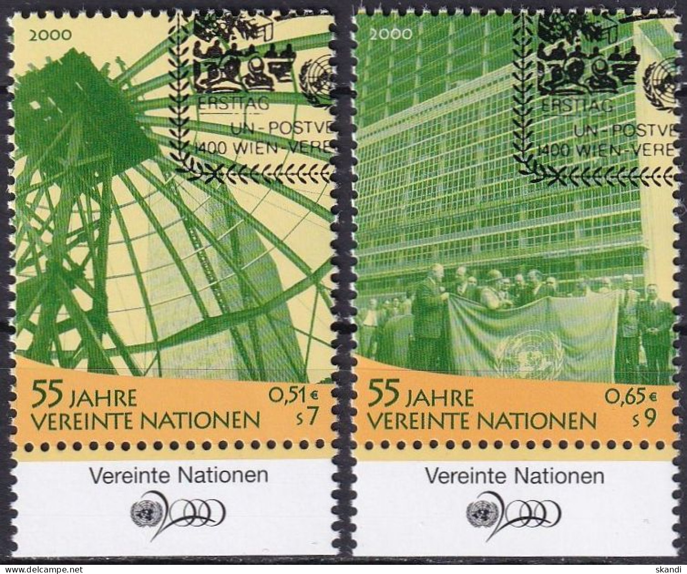 UNO WIEN 2000 Mi-Nr. 309/10 TAB O Used Aus Abo - Oblitérés