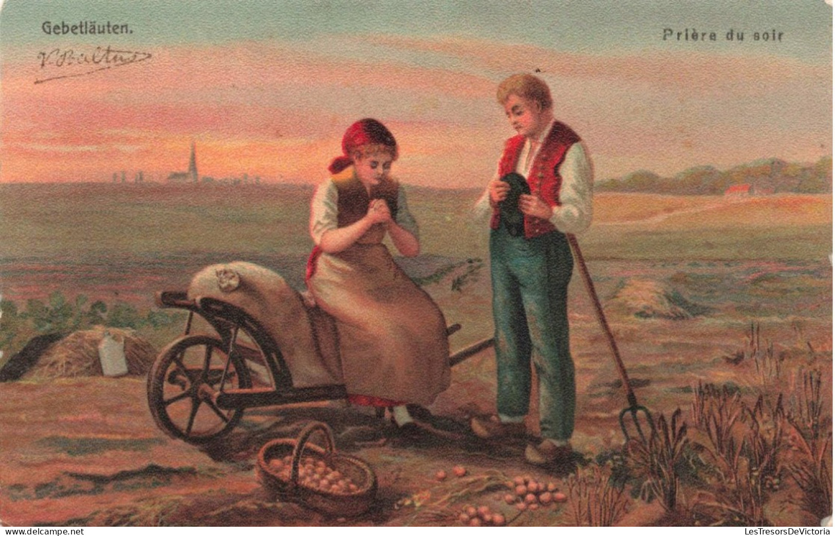 COUPLE - Un Couple Dans Les Champs - Prière Du Soir - Colorisé - Carte Postale Ancienne - Paare