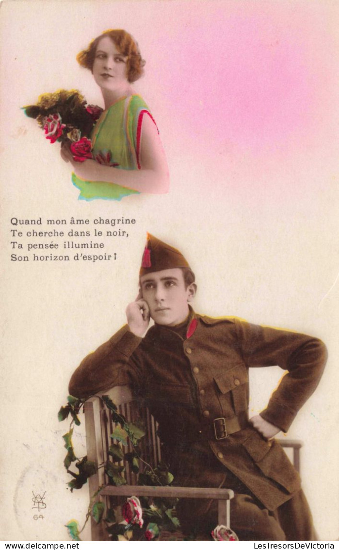 Couple - Quand Mon âme Chagrine Te Cherche Dans Le Noir - Soldat - Colorisé - Carte Postale Ancienne - Couples