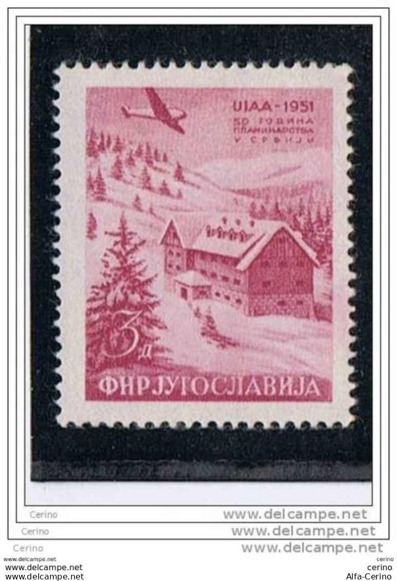 JUGOSLAVIA:  1951  P.A.  ASSOCIAZIONE  ALPINI  -  3 D. ROSA  LILLA  L  -  YV/TELL. 42 - Poste Aérienne